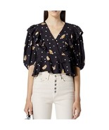 The Kooples Mixed Print Butterfly Faux Wrap Top in Black Size Small - $54.44