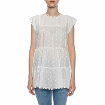 See By Chloe White Swiss Dot Blouse Women 2 Pleated Tiered Tunic Short Sleeves - £82.70 GBP