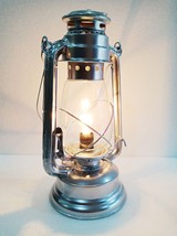 Electric Vintage Stable Silver Lantern Lamp with Blown Glass Chimney Home Decor - £24.23 GBP