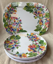 4 Rachel Zoe Embossed Floral Flowers Melamine Dinner Plates Serving Tray Platter - £72.16 GBP