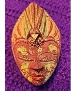 Catur Hand Carved Painted Topeng Batik Panji Wood Mask Indonesia Red Yel... - $29.30