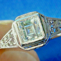 Earth mined Diamond Deco Engagement Ring Vintage Carre cut Platinum Solitaire 6 - $5,600.25