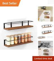 Rustic Spice Rack 2-Pack: Wall Mounted Wooden Organizer for Kitchen Effi... - $52.42