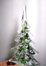 Enesco Vintage 8&quot; Art Glass Clear Green Swirl Christmas Tree Decoration 1987 - £21.57 GBP