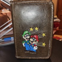 Vintage Nintendo DS Game Case Super Mario Luigi Faux Brown Leather Embroidered - £11.71 GBP
