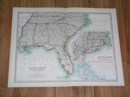 1907 Antique Map Of Southern Usa Florida Georgia North And South Carolina - £17.61 GBP