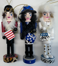 Lot 3 Wooden Christmas Nutcracker Girl Figurines Handbag Shopping Ornaments - £23.73 GBP