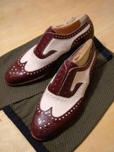 Two Tone Maroon White Wing Tip Full Brogue Toe Leather Spectator Shoes US 7-16 - $137.19