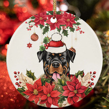 Merry Xmas Rottweiler Dog Ornament Flower Wreath Christmas Gift Decor Hanging - £12.50 GBP