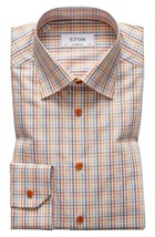 Eton Contemporary Fit Multi Check Dress Shirt, Size 16 - Yellow/Orange - £118.03 GBP