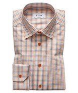  Eton Contemporary Fit Multi Check Dress Shirt, Size 16 - Yellow/Orange - £113.62 GBP