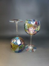 Vintage Royal Danube Hand Painted Crystal Wine Glasses Romania Set of 2  - $47.52