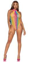 Leg Avenue Rainbow Striped Halter Bodysuit With Snap Crotch - £18.90 GBP