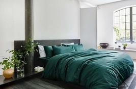 Dark Green Duvet Cover with Two Pillowcases. Washed Cotton Duvet Cover G... - $67.61+
