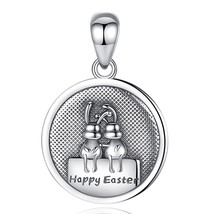 925 Sterling SilverCute Easter Bunny Necklac Rely on Friends Pendant Fashion Jew - £27.80 GBP