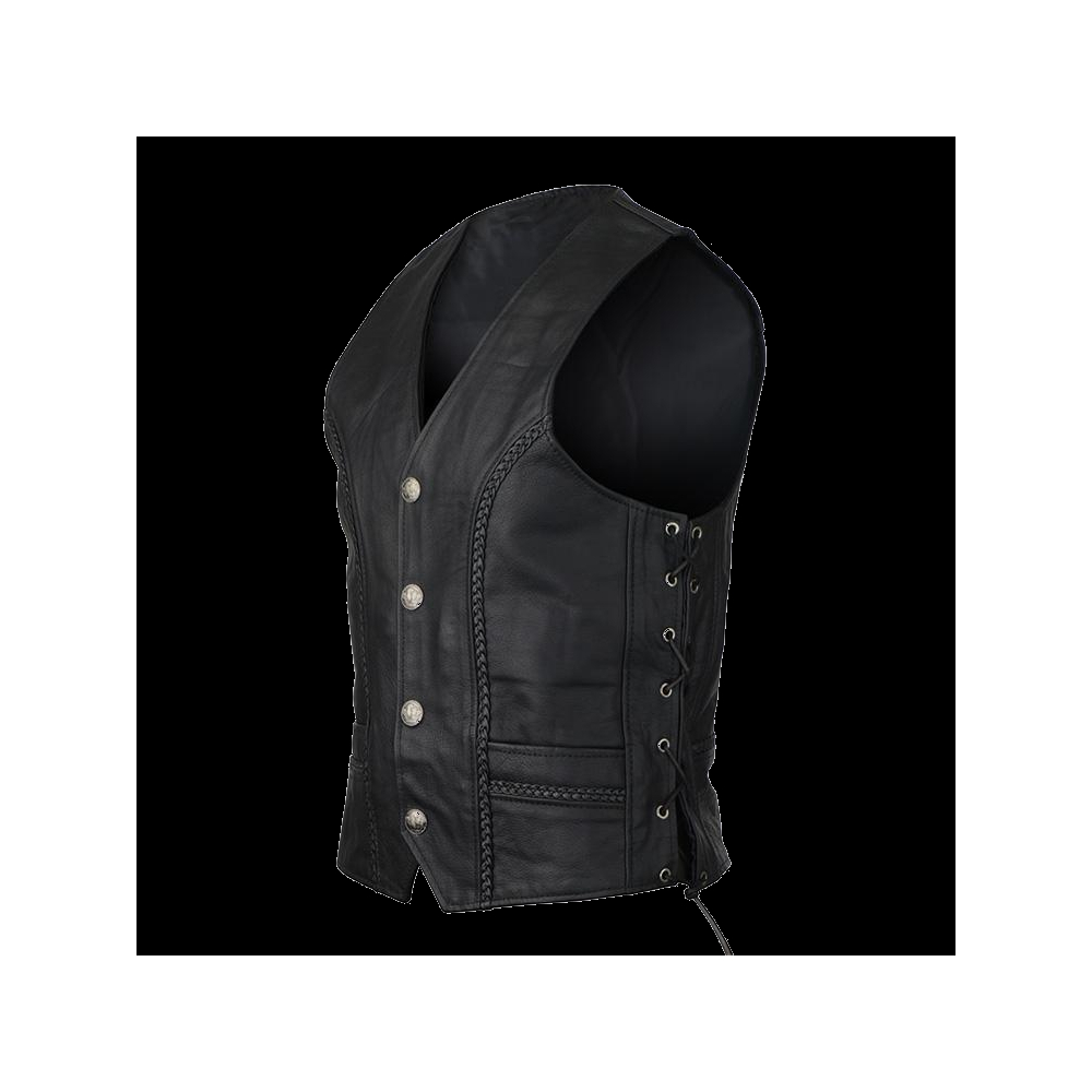 Buffalo Nickel Leather Vest with Braid and Side Laces - $108.68