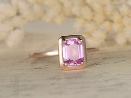 1.50Ct Emerald Cut Pink Sapphire Wedding Solitaire Ring 14k Rose Gold Finish - £58.93 GBP