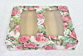 Antique Pink Roses Paper &amp; Glass Candy Box 6 1/4 x 5 1/4 Inches Has Wear - $24.26