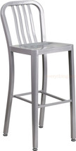 Mid-Century Silver &#39;Navy&#39; Style Bar Stool High Top Chair In-Outdoor Comm... - £164.32 GBP