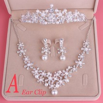 Wedding Jewelry Sets Bride  Tiara Necklace Earrings Sets Hair Accessories for Wo - £32.87 GBP