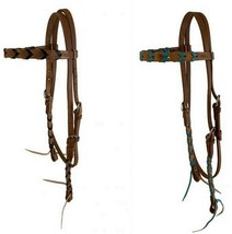Western Saddle Horse Brown Leather Brownband Headstall w/ Colored Laced ... - £20.24 GBP