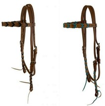 Western Saddle Horse Brown Leather Brownband Headstall w/ Colored Laced ... - £20.76 GBP