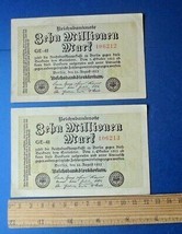 K. Germany Banknote Reichsbanknote 10 Million Millionen Mark 1923 Consecutive No - £16.72 GBP