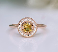 Handmade New Round Citrine 925 Silver Rose Gold Plated Dainty Engagement... - $69.99