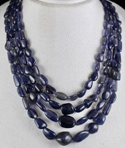 Blue Natural Iolite Cabochon 4 Line 875 Carats Gemstone Ladies Necklace - £298.85 GBP