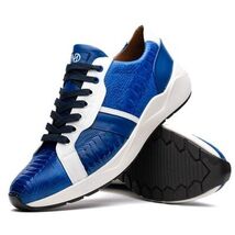 Lyon Genuine Ostrich Classic Calfskin Fashion Sneaker Blue / White image 3