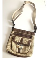 Chaps Straw & Brown Vegan Leather Shoulder Bag Purse Satchel Handbag - $9.22