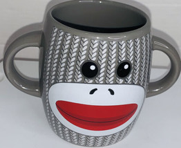 Sock Monkey Galerie Double Handle Gray Ceramic Coffee Tea Cocoa Mug Cup 16Oz EUC - £9.94 GBP