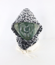 Vintage 90s Streetwear Womens Leopard Print Fleece Balaclava Hood Beanie White - £28.09 GBP