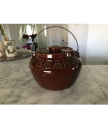 Vintage Ceramic Glazed BEANS Brown Canister Storage With Wire Handle - £23.59 GBP