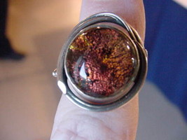 (#DR6.5-18) Size 6.5 Dichroic Glass Sterl Silver Ring Brown Orange - £24.65 GBP