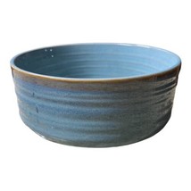 Studio Pottery Blue Brown Edge Stoneware Butter or Cheese Crock 7” Fruit... - $28.02