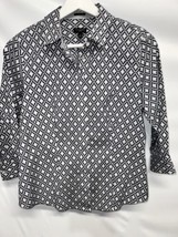 Talbots Navy &amp; White 3/4 Sleeve Wrinkle Resistant Blouse Top Shirt 2P - £19.69 GBP