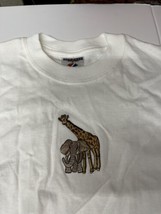 Jerzee White Womans Embroidered Top Mans Size Medium Elephant Giraffe An... - $6.76