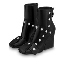 Spring Design Black Shoes Women Zipper Genuine Leather Rivet Wedge Square Toe Bo - £194.38 GBP