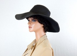 Vintage Ladies&#39; Wide Brim Black Straw Hat, J Crew, Size 7, Dress or Casual Wear - £31.29 GBP