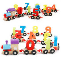 Children&#39;s building blocks digital train puzzle assembling color wooden train tr - £19.65 GBP