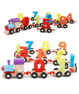 Children&#39;s building blocks digital train puzzle assembling color wooden ... - $34.13 CAD
