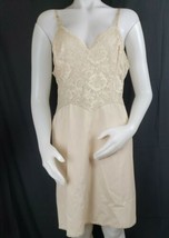 Vintage Vanity Fair Nude Lace Nylon Full Slip Dress Size 38 S Silky Lingerie USA - £51.09 GBP