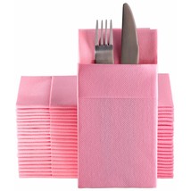 Baby Pink Dinner Napkins Cloth Like With Built-In Flatware Pocket, Linen... - £35.51 GBP