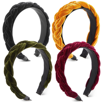 4 Pack Velvet Braided Headbands for Women, Wide, Non-Slip Padded Hair Accessorie - £17.71 GBP