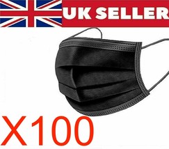 BLACK Disposable Face Masks - 3 Ply Medical Protective Guard Covering X 100 - $1.34+