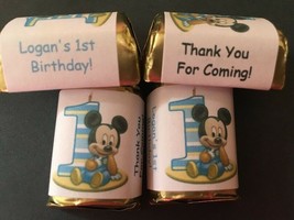 30 Mickey Mouse first birthday Hershey Nugget Wrappers party favors stickers 1st - £9.48 GBP