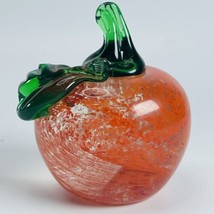 Vintage Art Glass Red Apple Paperweight Swirl Splatter Handblown 2.75&quot; H - £12.68 GBP