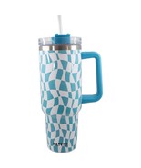 Aqua Checkered Insulated Stainless Steel Tumbler 40 oz with Handle - £27.96 GBP