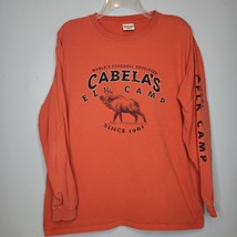 Cabelas Mens Shirt Large Colors Long Sleeve Orange Cotton Pullover Elk Camp - £10.89 GBP